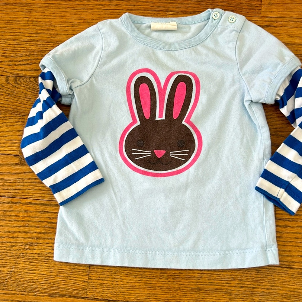 Mini boden bunny Easter rabbit layered striped long sleeve short sleeve top tee